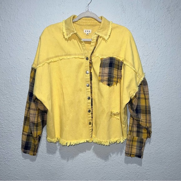 POL Jackets & Blazers - POL Plaid and Denim Shacket